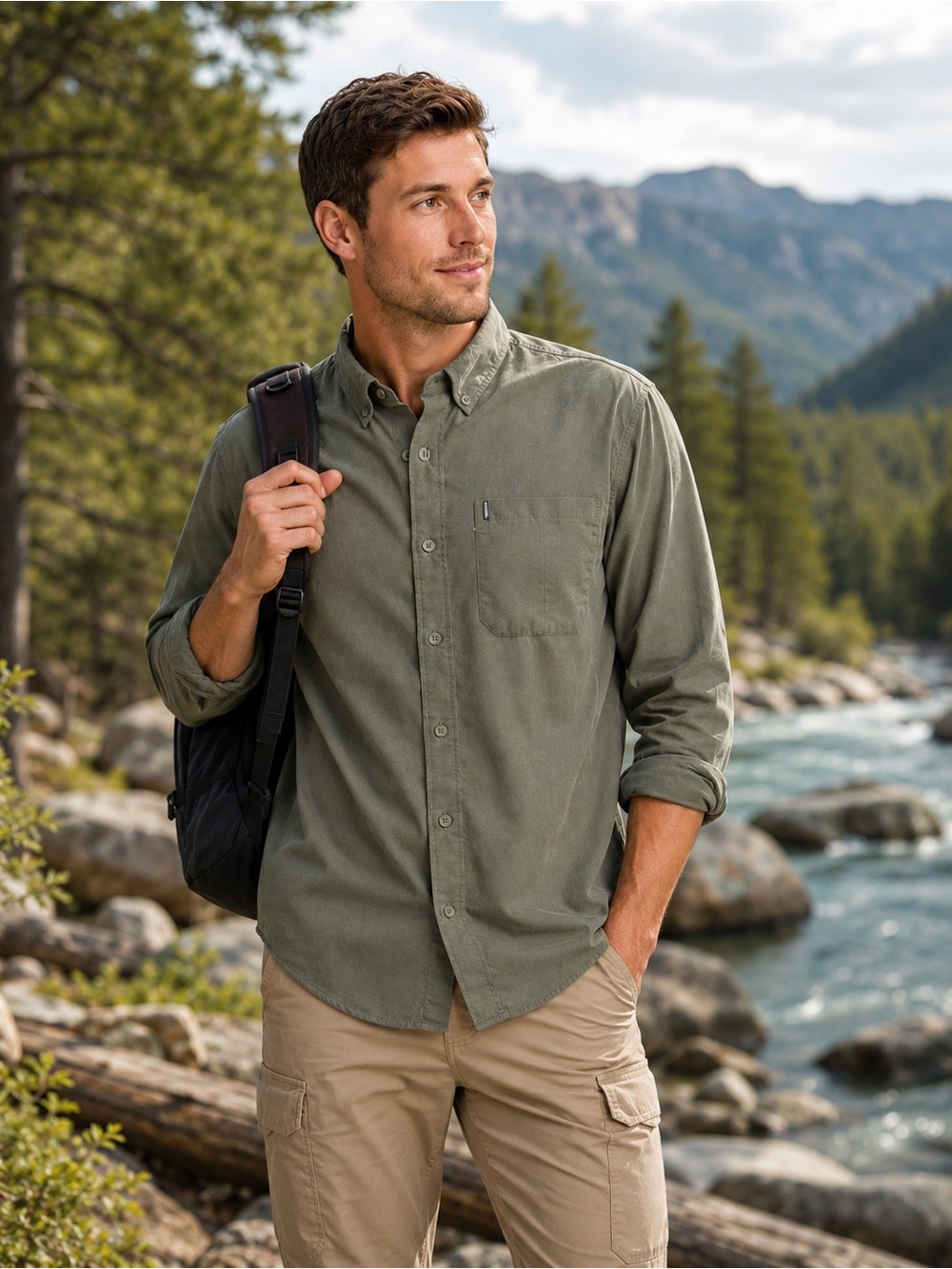The North Face Men’s Large Olive Mesh Lined Performance Button Down Shirt L